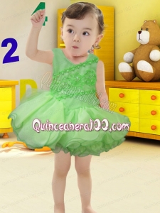 Spring Green Backless Scoop 2014 Little Girl Dress with Beading and Ruffles