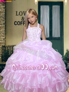2014 Brand New Halter Lilac Little Girl Pageant Dress with Beading Ruffled Layers
