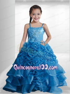 Blue Spaghetti Straps Ball Gown Appliques Little Girl Pageant Dresses for 2014