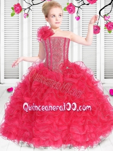 Red One Shoulder Ball Gown Little Girl Pageant Dress with Ruffles for 2014