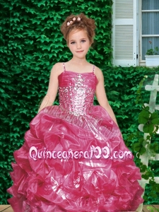 Wine Red Spaghetti Straps Ball Gown Little Girl Pageant Dress with Beading for 2014