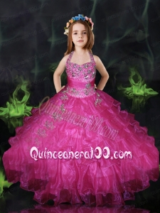2014 Beautiful Hot Pink Little Girl Pageant Dress with Beading