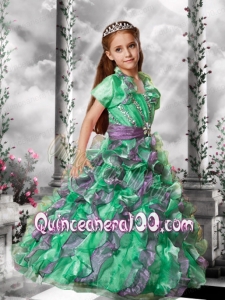 2014 Popular Spaghetti Straps Beading Little Girl Pageant Dresses in Green and Purple