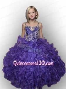 2014 Purple Ball Gown Straps Little Gril Pageant Dresses with Beading