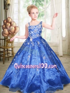 Ball Gown Asymmetrical Royal Blue Beading Little Gril Pageant Dress