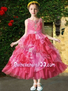 Beautiful Straps Ankle-length Little Girl Pageant Dress with Beading for 2014