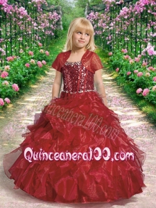 Beautiful Straps Ball Gown Wine Red Little Girl Pageant Dresses for 2014