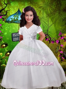 Beautiful V-neck Ball Gown Little Girl Pageant Dresses with Short Sleeves