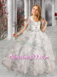 Elegant White Ball Gown Straps 2014 Little Girl Pageant Dress with Beading