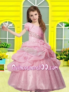 Exquisite Straps Ball Gown Pink 2014 Little Girl Pageant Dress with Beading