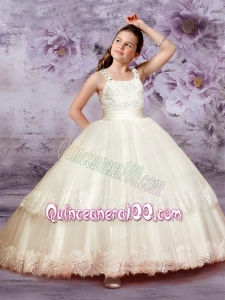 Luxurious Ball Gown Straps 2014 Little Girl Pageant Dress with Belt Beading