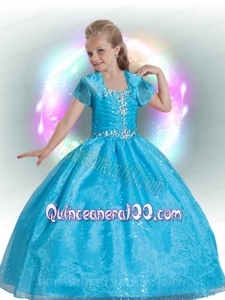 Luxurious Straps Ball Gown Blue Little Girl Pageant Dress with Beading for 2014