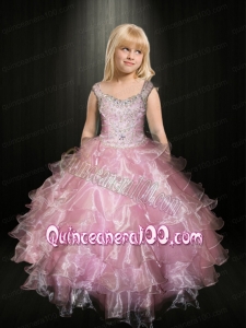 Pretty Straps Pink Beading Floor-length Little GirlPageant Dress