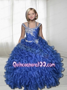 Royal Blue Ball Gown Straps Beading Little Gril Pageant Dresses