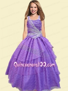 2014 Beautiful A-Line Straps Purple Little Girl Pageant Dress with Beading
