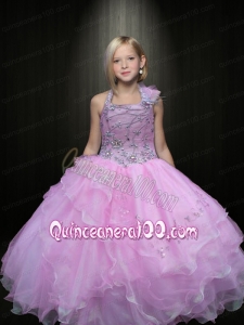 2014 Pretty Ball Gown Halter Beading Lilac Little Girl Pageant Dresses