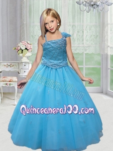 Beautiful Asymmetrical Appliques Blue 2014 Little Girl Pageant Dress