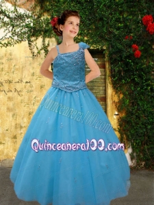 Cheap Asymmetrical Royal Blue Little Girl Pageant Dress with Beading