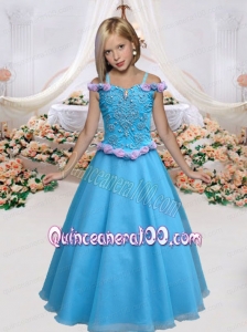 Fashionable A-Line Off the Shoulder Appliques Little Girl Pageant Dresses in Blue