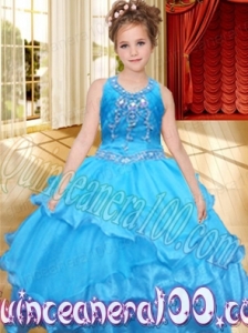 Pretty Ball Gown V-neck Beading Little Girl Pageant Dresses in Blue