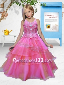 Pretty Hot Pink 2014 Little Gril Pageant Dress with Beading