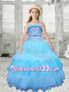 Puffy Spaghetti Straps Little Girl Pageant Dresses with Beading