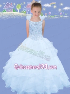 White A-Line Square Floor-length Elegant Little Girl Pageant Dress
