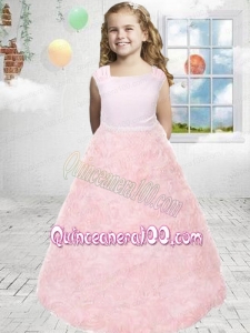 Luxurious A-Line Square Little Girl Pageant Dresses with Bowknot in Pink