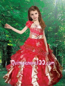 Pretty Ball Gown Spaghetti Straps Little Girl Pageant Dress with Appliques in Red
