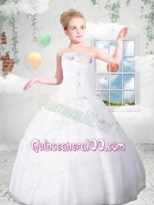 Simple Strapless Floor-length Embroidery Ball Gown Little Girl Pageant Dress
