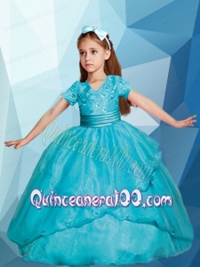 Sweet V-neck Ball Gown Little Girl Pageant Dresses with Embroidery