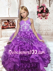 Beautiful Ball Gown One Shoulder Little Gril Pageant Dress with Beading