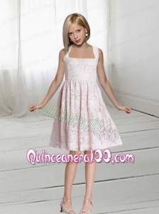 Elegant A-Line Knee-length Lace 2014 Flower Girl Dress with Halter