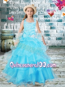 Elegant A-line Halter Ruffled Layers Beading Little Girl Pageant Dresses in Aqua Blue