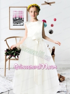2014 A-Line Scoop Satin Floor-length Flower Girl Dress with Bowknot
