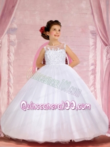 Elegant Ball Gown Appliques Bateau Floor-length Flower Girl Dress for 2014