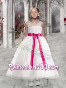Scoop A-Line Appliques and Sashes Suitable White Flower Girl Dress for 2014