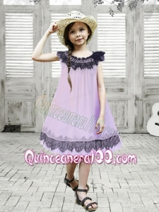A-Line Beading and Lace Knee-length Chiffon Flower Girl Dress in Lavender