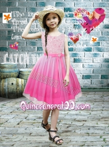 A-Line Knee-length Chiffon Pink Flower Girl Dresses with Ribbons