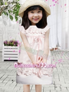 Appliques Bateau Short Sleeves Zipper-up Satin Flower Girl Dress in Baby Pink