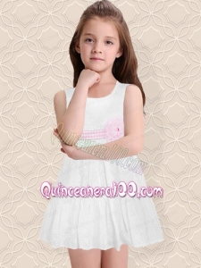 Beautiful A-Line White Scoop Flower Girl Dresses with Zipper-up