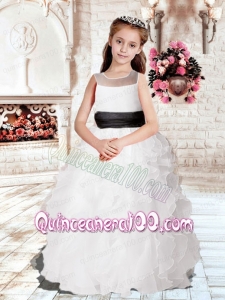 Popular Ball Gown Floor-length 2014 Flower Girl Dress with Sashes and Ruffles