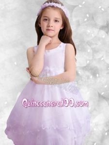 Popular Scoop A-Line Knee-length 2014 Flower Girl Dress with Appliques and Ruffles