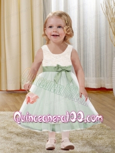 2014 Simple A-Line Scoop Bowknot Flower Girl Dress with Bowknot