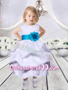 Ball Gown Scoop 2014 Flower Girl Dress with Bowknot in White
