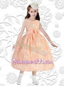 Elegant Ball Gown Sleeveless Tea-length Flower Girl Dress in Orange