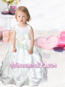 Formal Ball Gown Scoop Flower Girl Dress with Hand Made Flowers in White for 2014