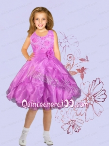 Lilac Organza Scoop A-Line Flower Girl Dress with Ruffles