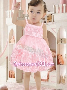 Lovely Pink Straps Flower Girl Dress with Mini-length