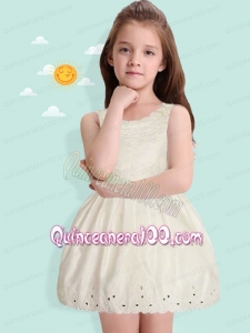 Natural Ball Gown Scoop Mini-length Flower Girl Dress with Bowknot